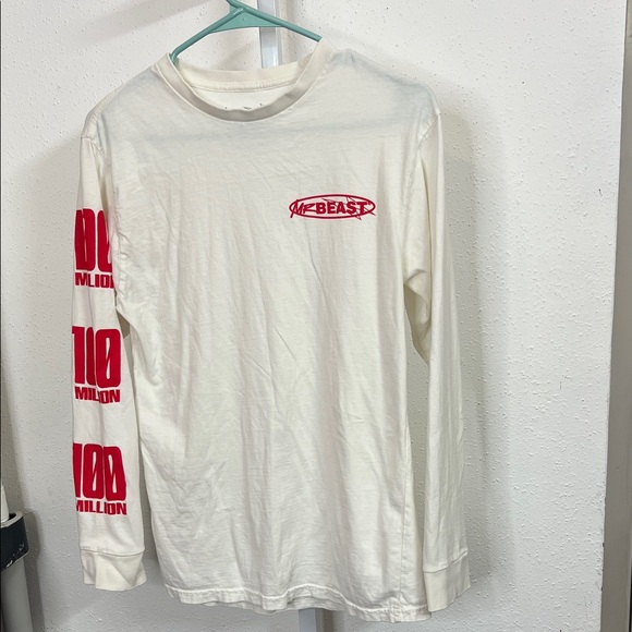 White Long Sleeve Tee with Red Accents - Picture 1 of 5